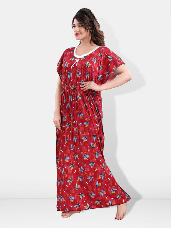 Be You Floral Printed V-Neck Satin Kaftan Nightdress