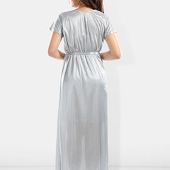 Be You Shoulder Straps Laced Nightdress With Satin Robe And Briefs