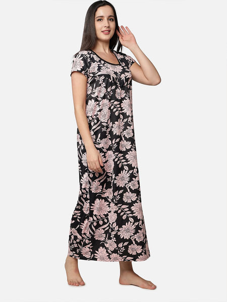 Be You Peach-Coloured Printed Maxi Nightdress