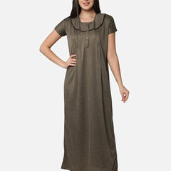 Be You Women Brown Striped Maxi Maternity Nightdress