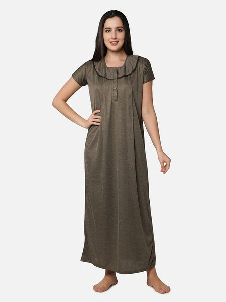 Be You Women Brown Striped Maxi Maternity Nightdress