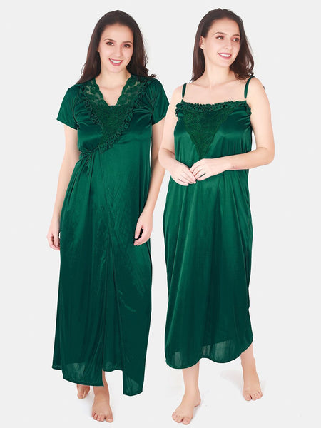 Be You Floral Lace Shoulder Straps Satin Maxi Nightdress With Robe