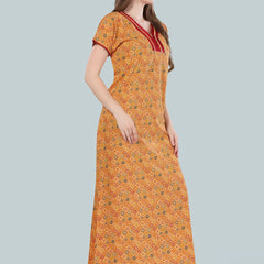 Be You Orange Printed Cotton Maxi Nightdress