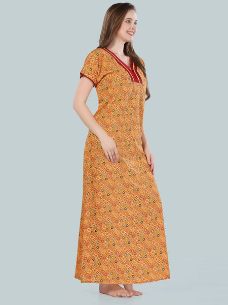 Be You Orange Printed Cotton Maxi Nightdress
