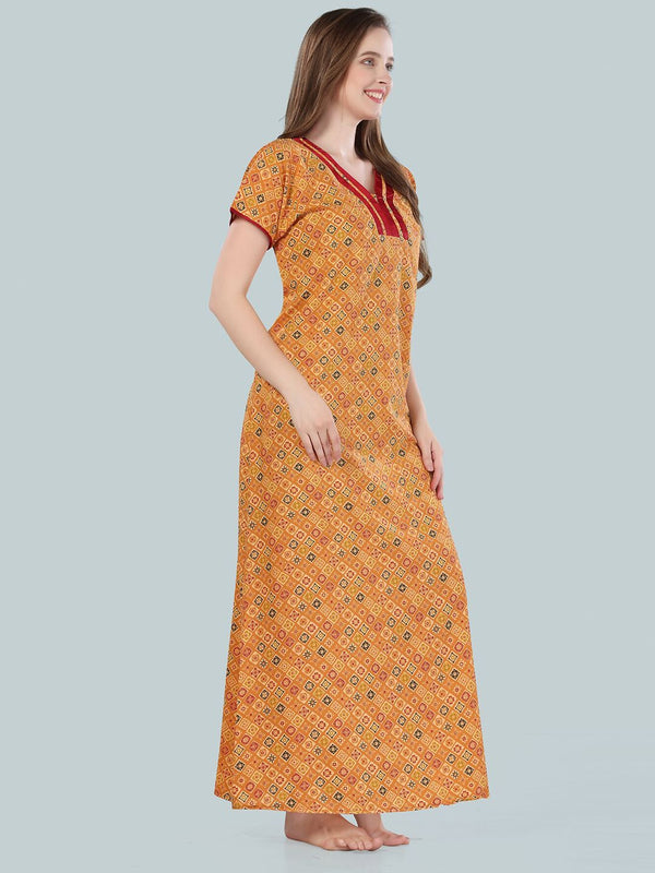 Be You Orange Printed Cotton Maxi Nightdress