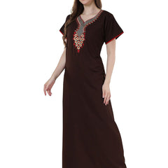 Be You Brown Embroidered Maxi Nightdress