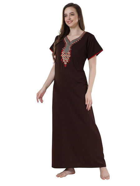 Be You Brown Embroidered Maxi Nightdress