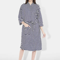 Be You Blue Striped Cotton Drawstring Knee Length Bath Robe-2XL