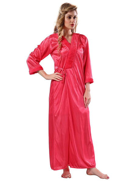 Be You Square Neck Lace Up Details Satin Maxi Nightdress With Robe