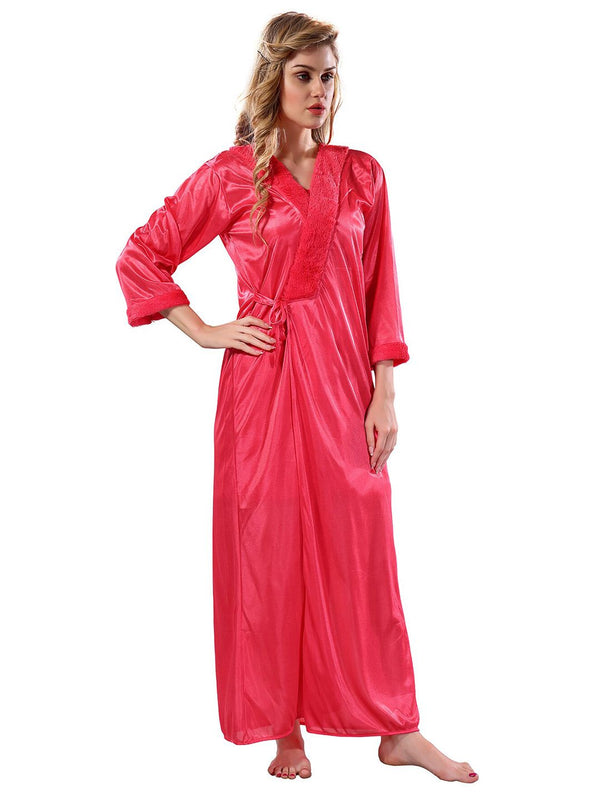Be You Square Neck Lace Up Details Satin Maxi Nightdress With Robe