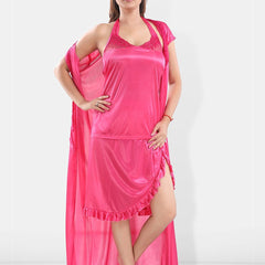 Be You Shoulder Strap Neck Satin Night Suit With Robe