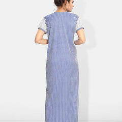 Be You Striped Round Neck Satin Maternity Maxi Nightdress