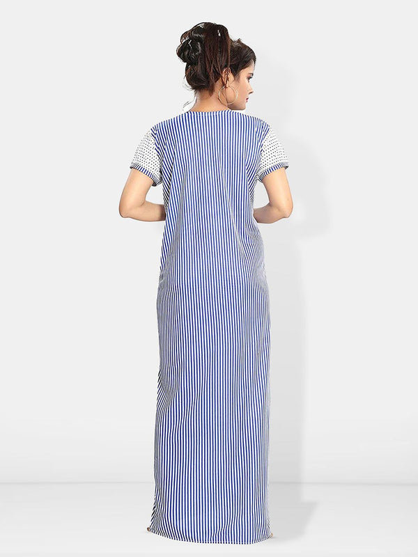 Be You Striped Round Neck Satin Maternity Maxi Nightdress
