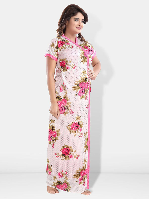 Be You Floral Printed Maxi Satin Nightdress With Robe