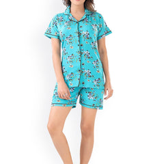 Be You Women Turquoise Blue & Green Printed Pajama & Shorts with Shirt Night Suits