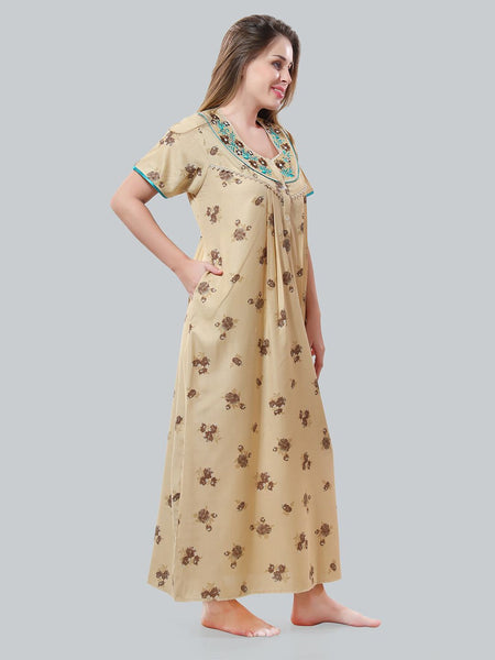 Be You Cream-Coloured Embroidered Maxi Nightdress