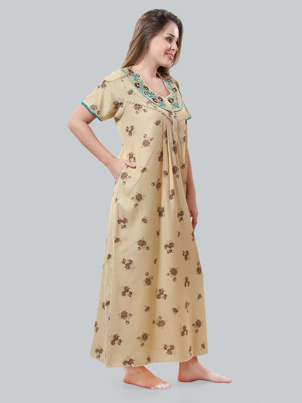 Be You Cream-Coloured Embroidered Maxi Nightdress