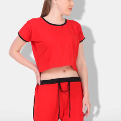 Be You Women Red & Black Night suit