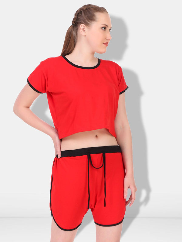Be You Women Red & Black Night suit