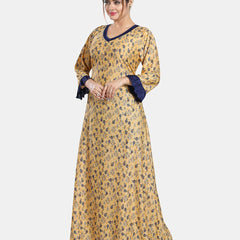 Be You Floral Printed V-Neck Satin Maxi Sweat Nightdress