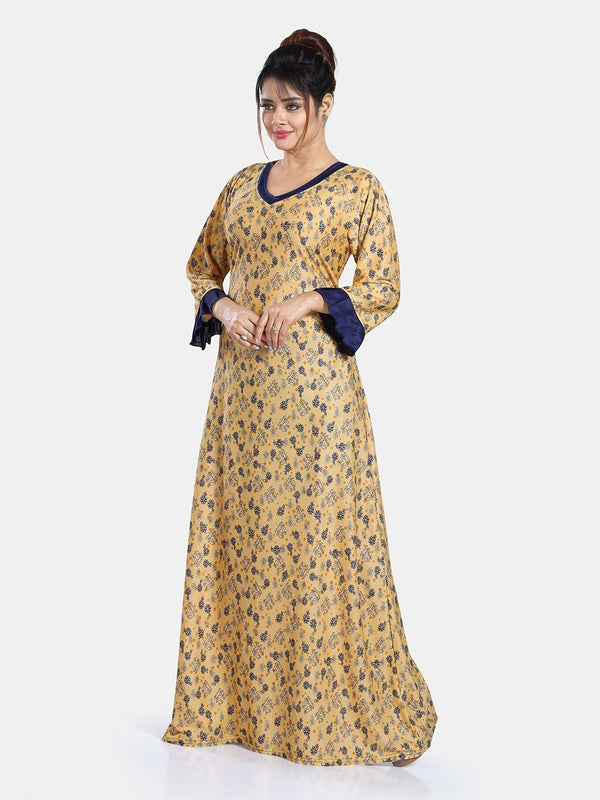 Be You Floral Printed V-Neck Satin Maxi Sweat Nightdress