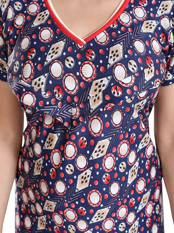 Be You Geometric Printed Satin Maternity Feeding Maxi Nightdress