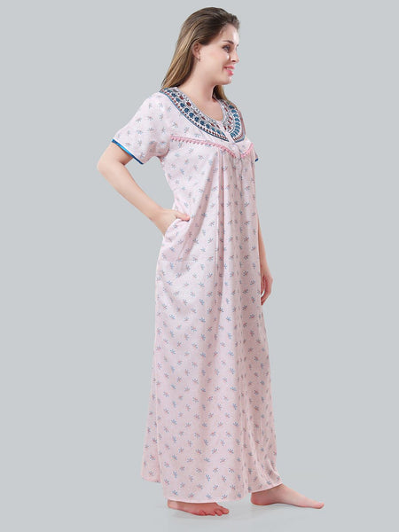 Be You Pink Embroidered Maxi Nightdress