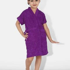 Be You Purple Solid Cotton Drawstring Knee Length Bath Robe