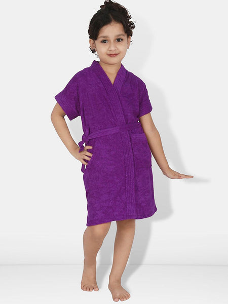 Be You Purple Solid Cotton Drawstring Knee Length Bath Robe