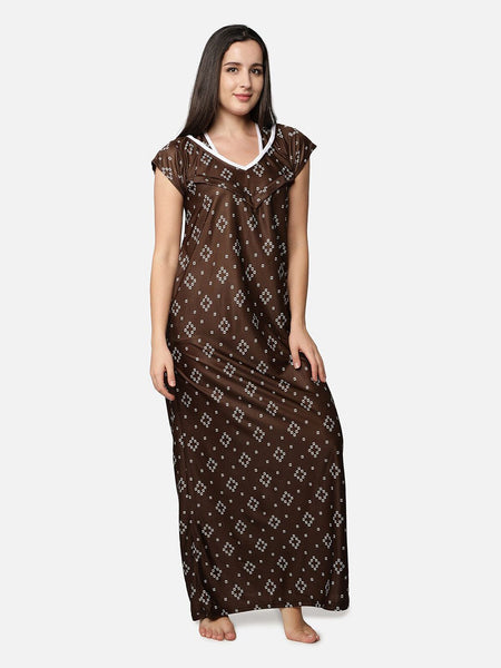 Be You Brown Printed Maxi Nightdress