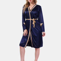 Be You Solid Lace Details Satin Nighty with Robe