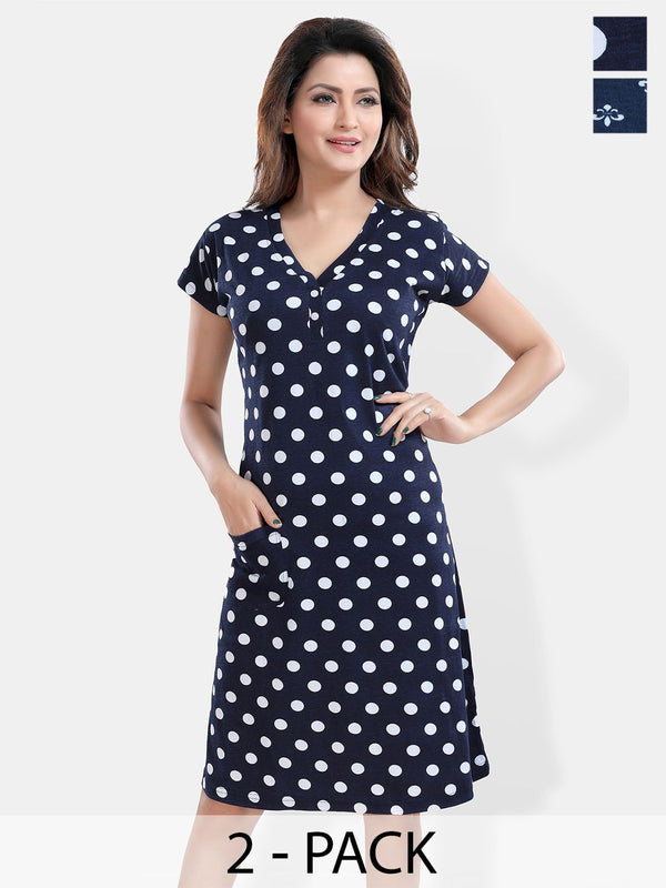 Be You Navy Blue Printed Nightdress
