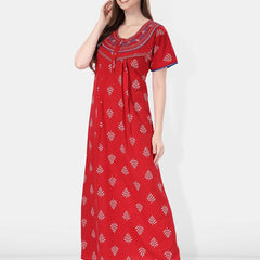 Be You Ethnic Printed Embroidered Maxi Nightdress