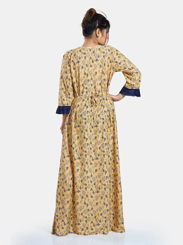 Be You Floral Printed V-Neck Satin Maxi Sweat Nightdress