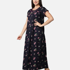 Be You Blue Printed Maxi Nightdress Alpine Feeding / Maternity Gown For Women