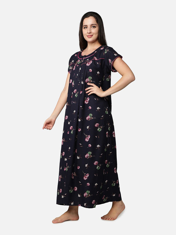 Be You Blue Printed Maxi Nightdress Alpine Feeding / Maternity Gown For Women