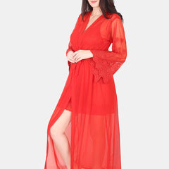Be You Floral Lace Shoulder Straps Satin Maxi Nightdress With Robe