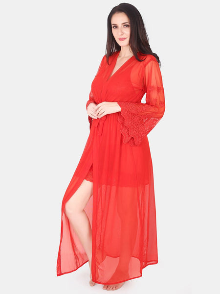 Be You Floral Lace Shoulder Straps Satin Maxi Nightdress With Robe