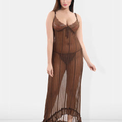 Be You Self Design Shoulder Straps Net Baby Doll With Brief