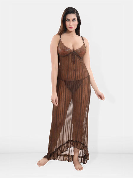 Be You Self Design Shoulder Straps Net Baby Doll With Brief