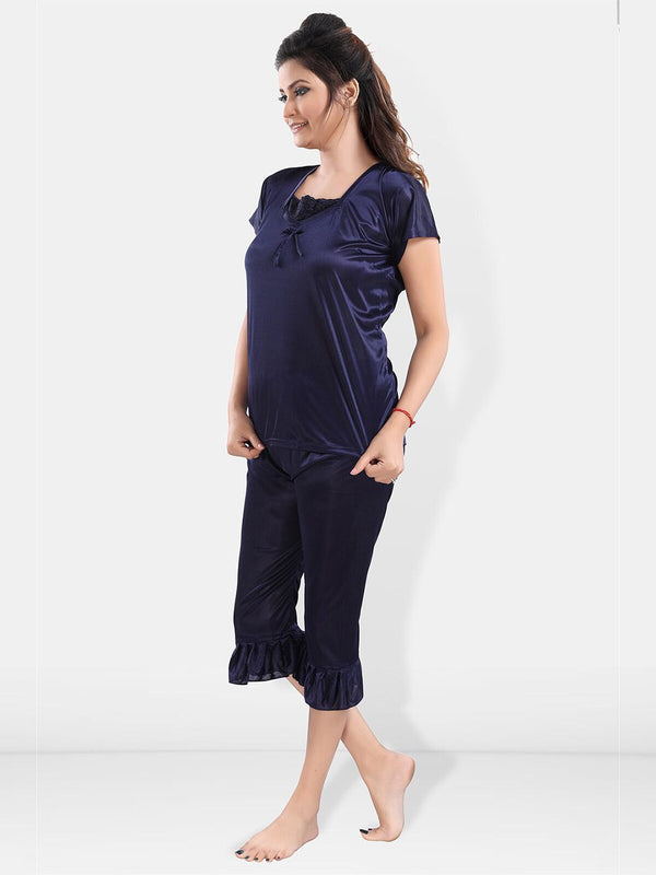Be You Square Neck Satin Night Suit With Robe