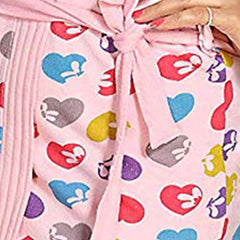 Be You Hearts Pink Conversational Cotton Drawstring Knee Length Bath Robe