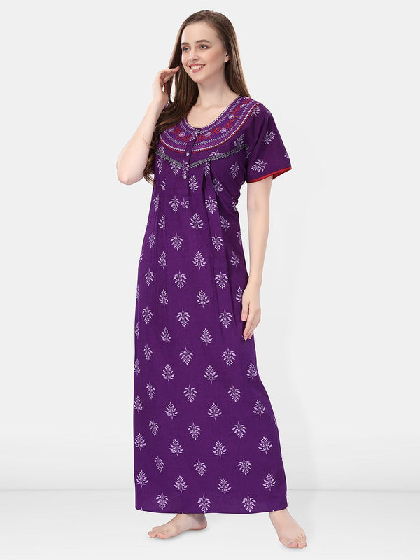 Be You Printed And Embroidered Maxi Nightdress