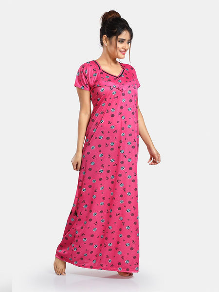 Be You Floral Printed Satin Maternity Maxi Sweat Nightdress