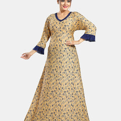 Be You Floral Printed V-Neck Satin Maxi Sweat Nightdress