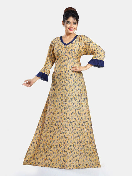 Be You Floral Printed V-Neck Satin Maxi Sweat Nightdress