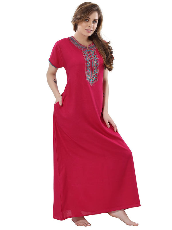 Be You Pink Embroidered Maxi Nightdress