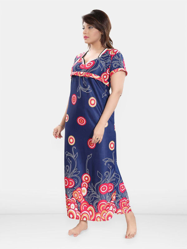 Be You Printed Women Satin Maternity Maxi Nightdress