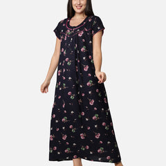 Be You Blue Printed Maxi Nightdress Alpine Feeding / Maternity Gown For Women
