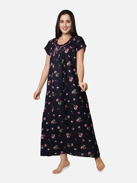 Be You Blue Printed Maxi Nightdress Alpine Feeding / Maternity Gown For Women